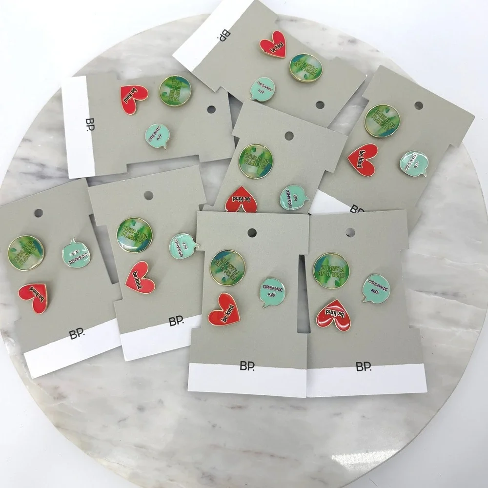 BP Nordstrom Enamel Pin Set Be Kind Organic AF No Planet B Gold Tone NEW